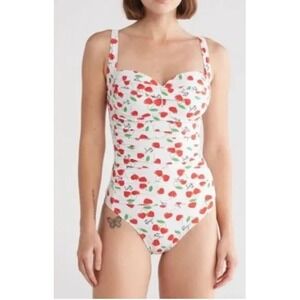 Betsey Johnson Cherry Bomb Heart Ruched One Piece Swimsuit Size S NEW Retro